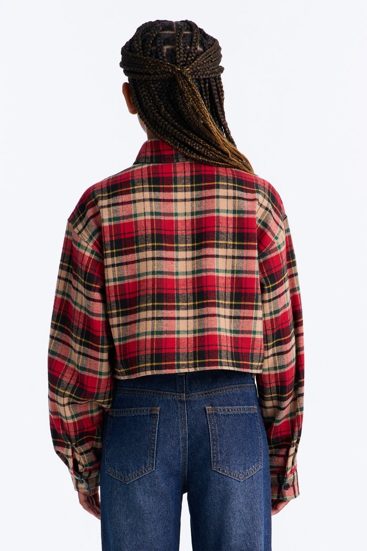 Mini Kira Cropped Plaid Flannel Shirt - Red/combo