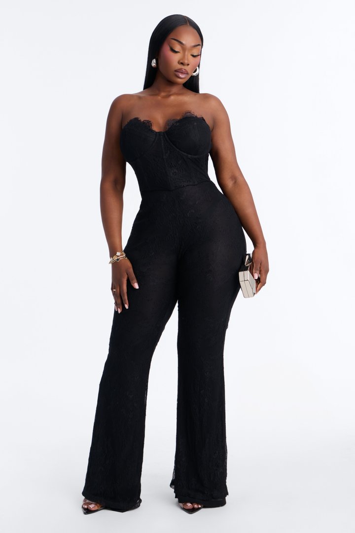 Bella Lace Flare Jumpsuit - Black