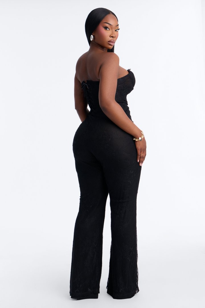 Bella Lace Flare Jumpsuit - Black