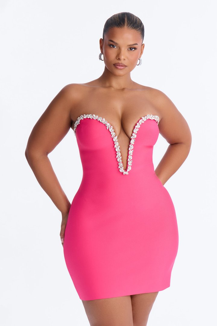 Sweetest Heart Embellished Mini Dress - Hot Pink
