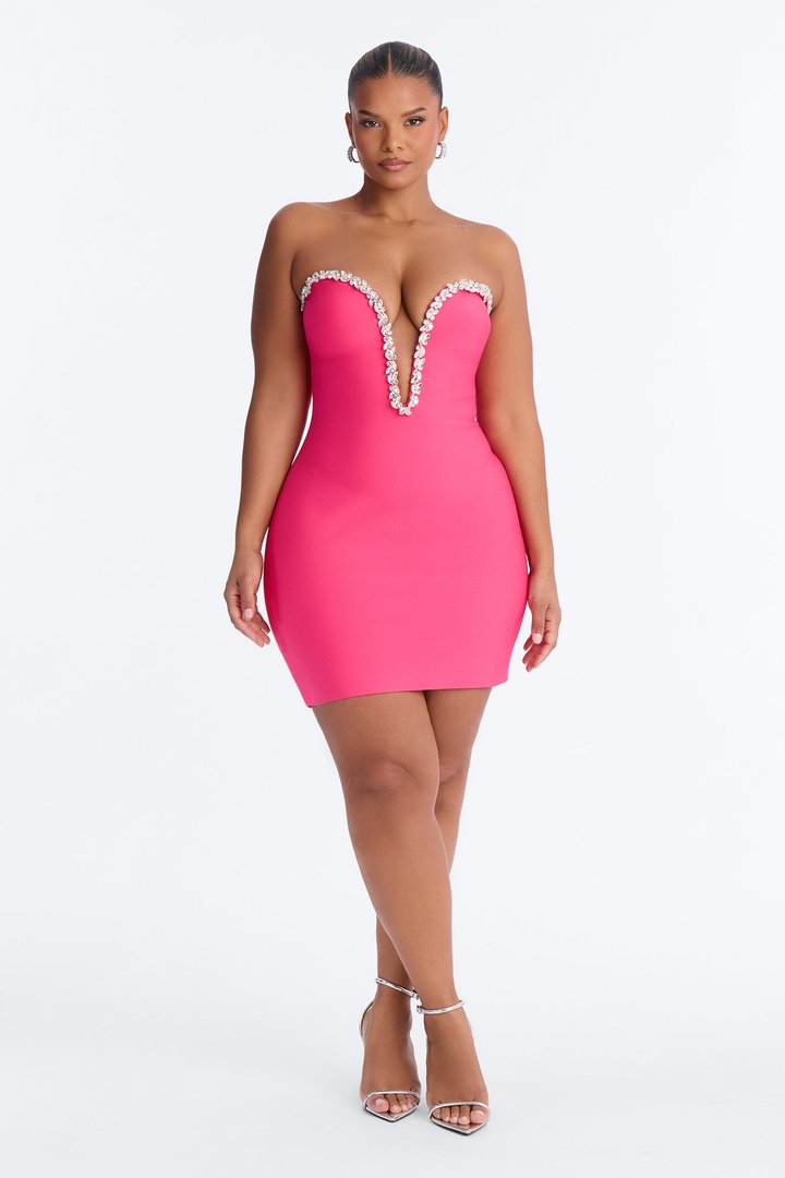 Sweetest Heart Embellished Mini Dress - Hot Pink