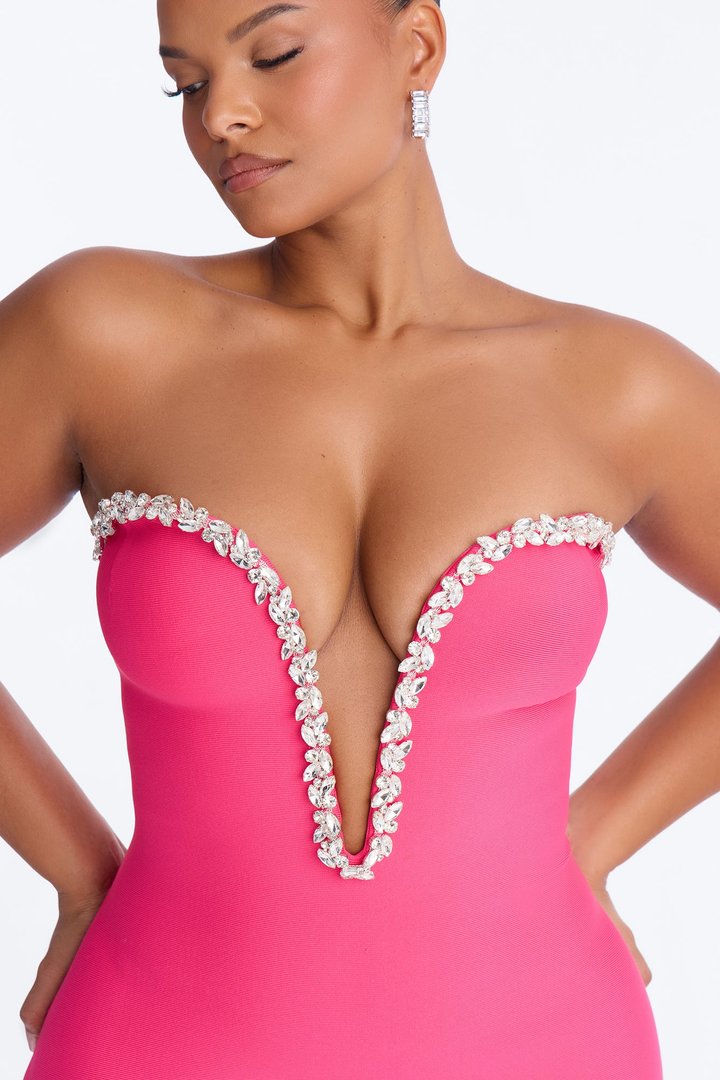 Sweetest Heart Embellished Mini Dress - Hot Pink