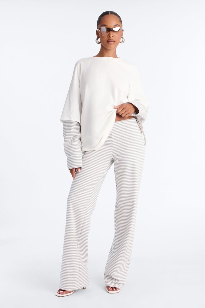 Layered Ease Striped Pant Set - Heather Grey