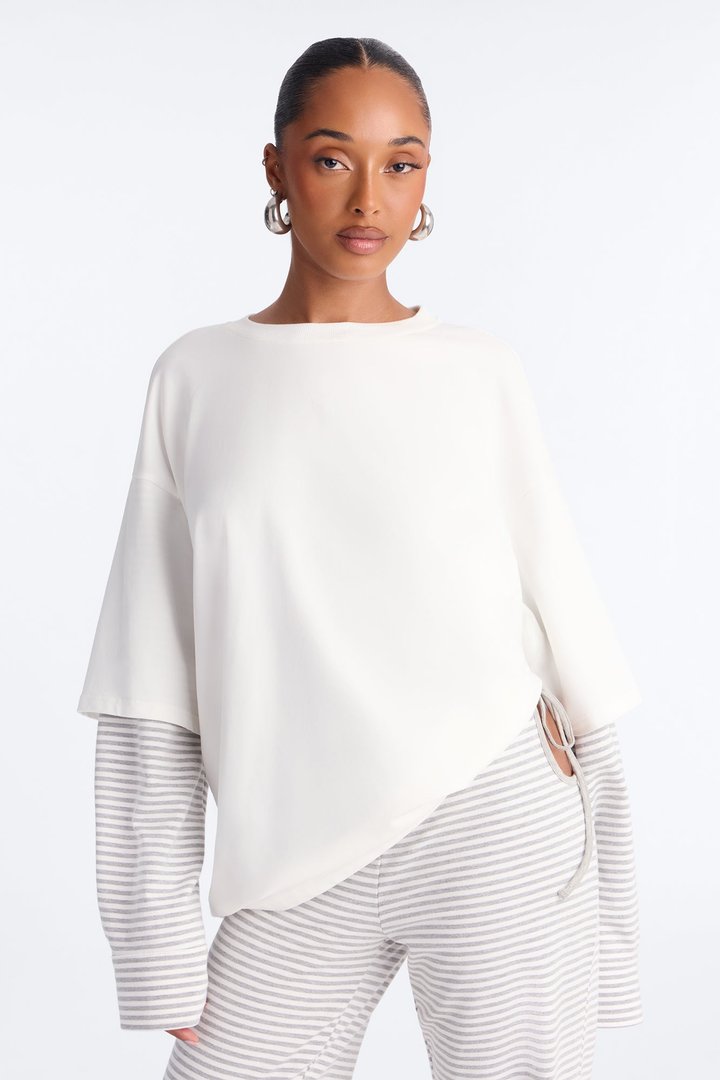 Layered Ease Striped Pant Set - Heather Grey