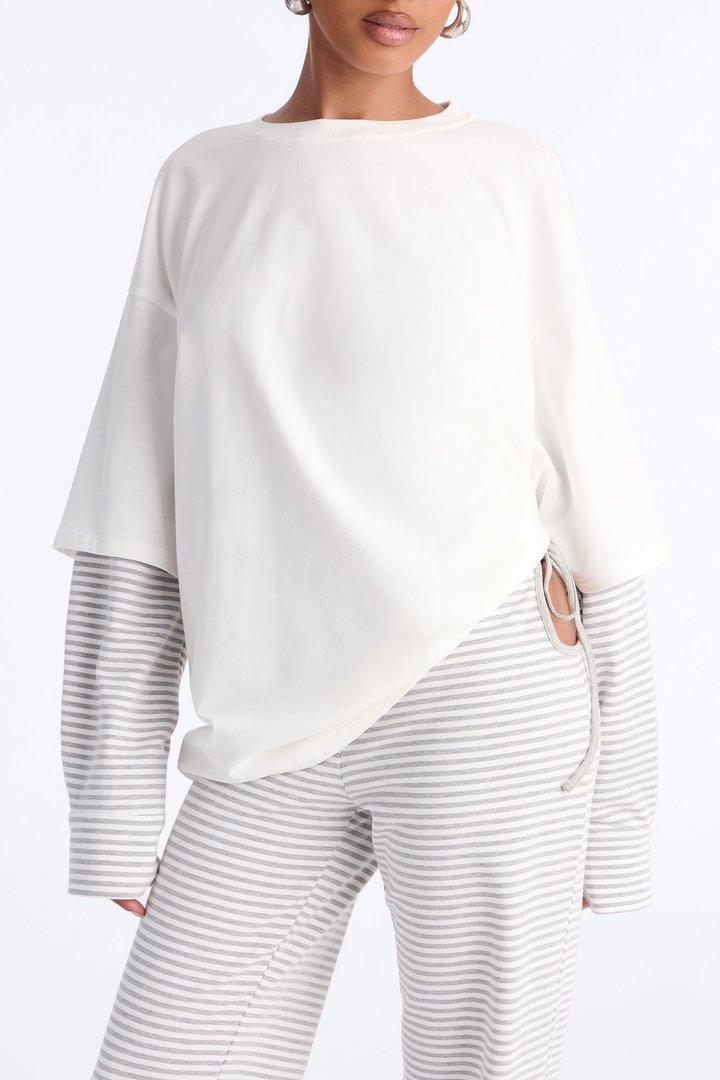Layered Ease Striped Pant Set - Heather Grey