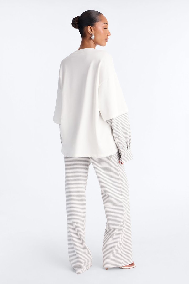 Layered Ease Striped Pant Set - Heather Grey