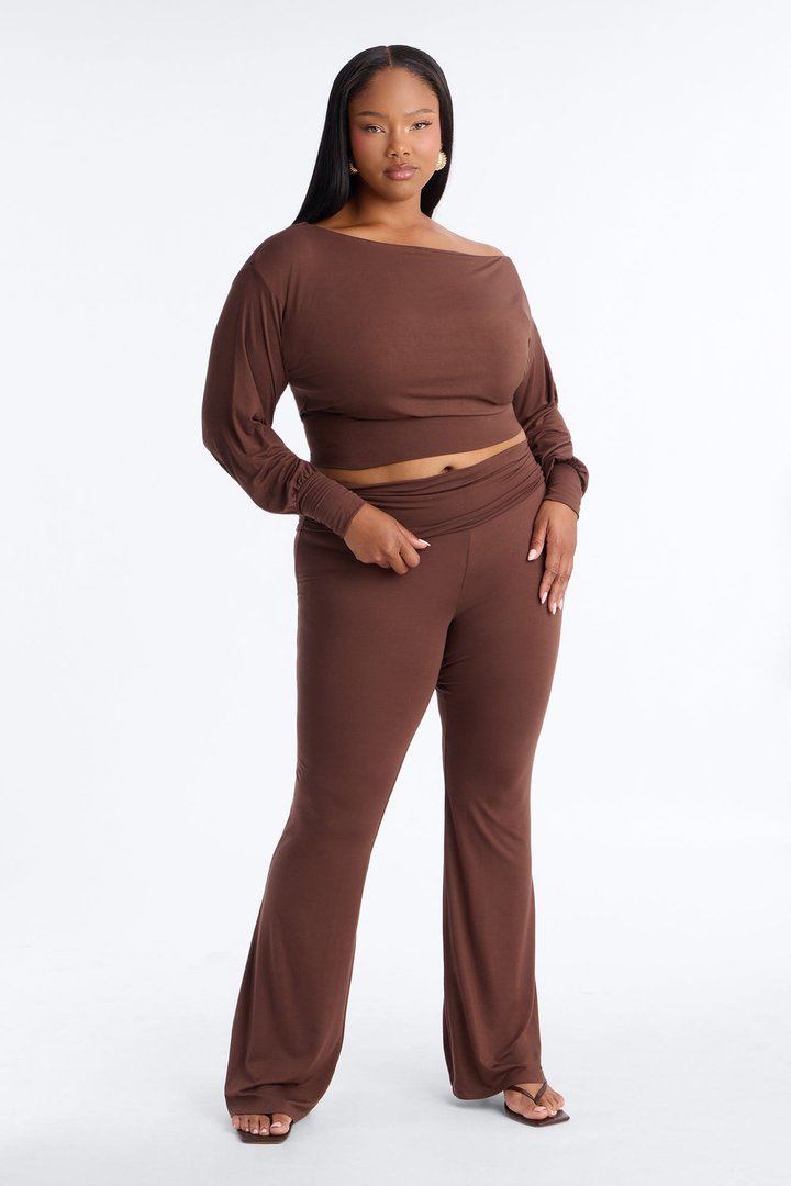 Annalise Ruched Foldover Pant Set - Brown