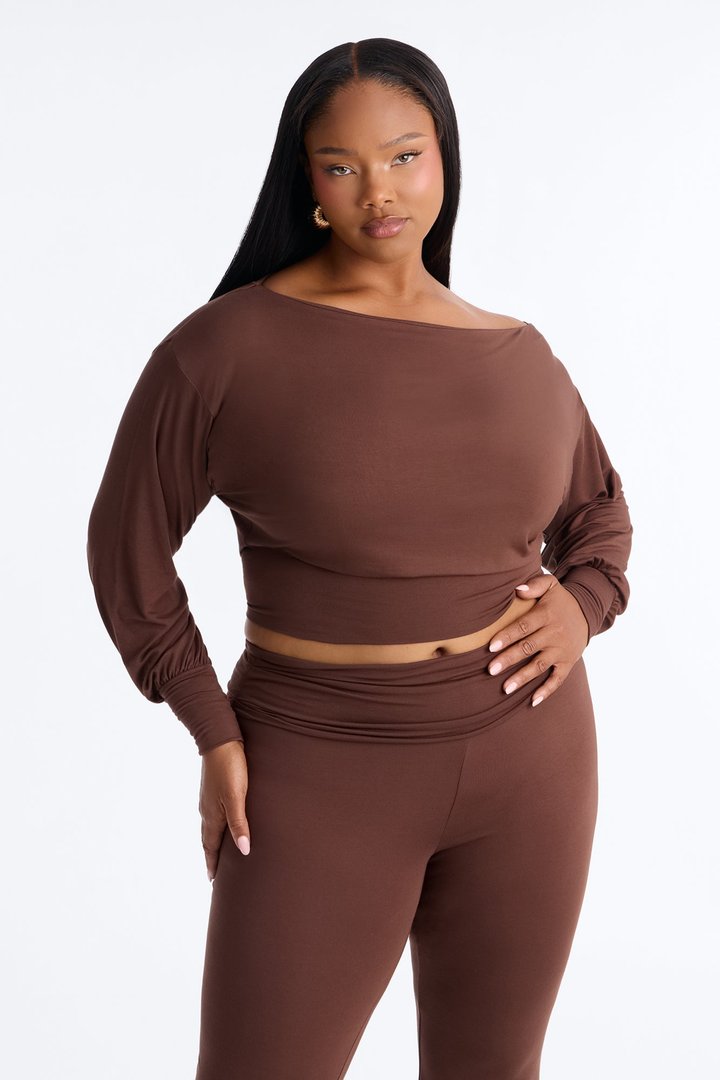 Annalise Ruched Foldover Pant Set - Brown