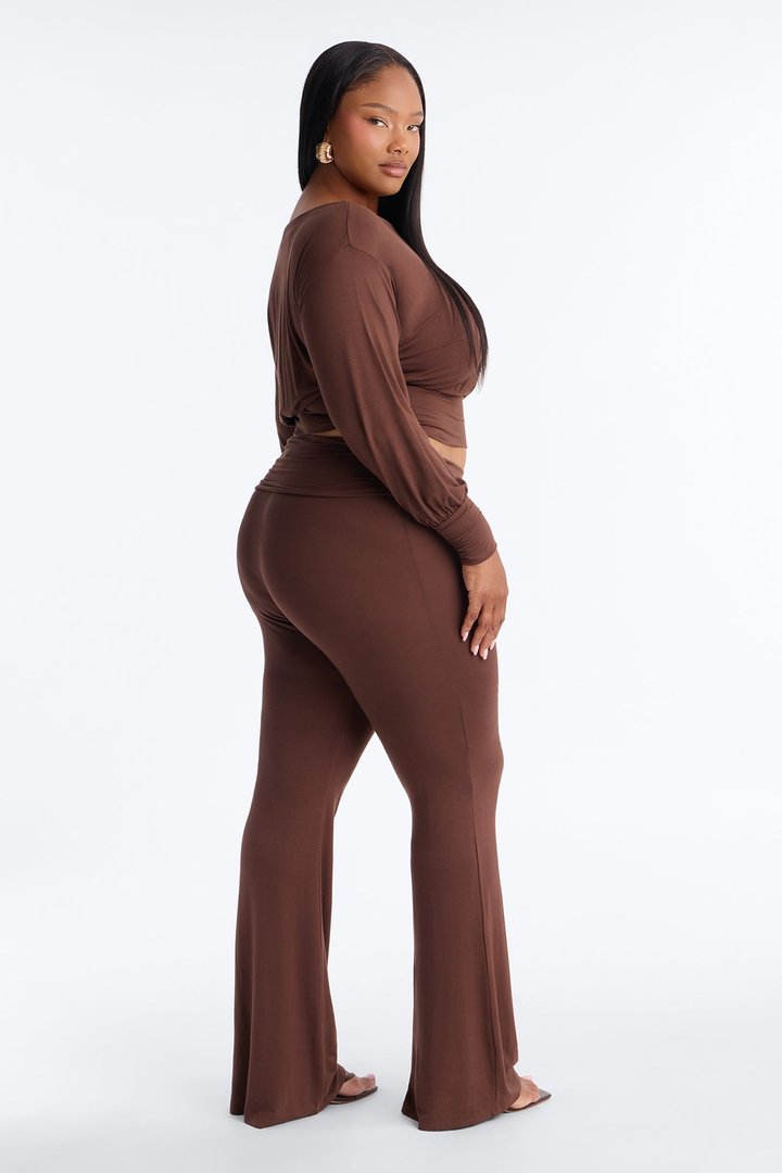 Annalise Ruched Foldover Pant Set - Brown