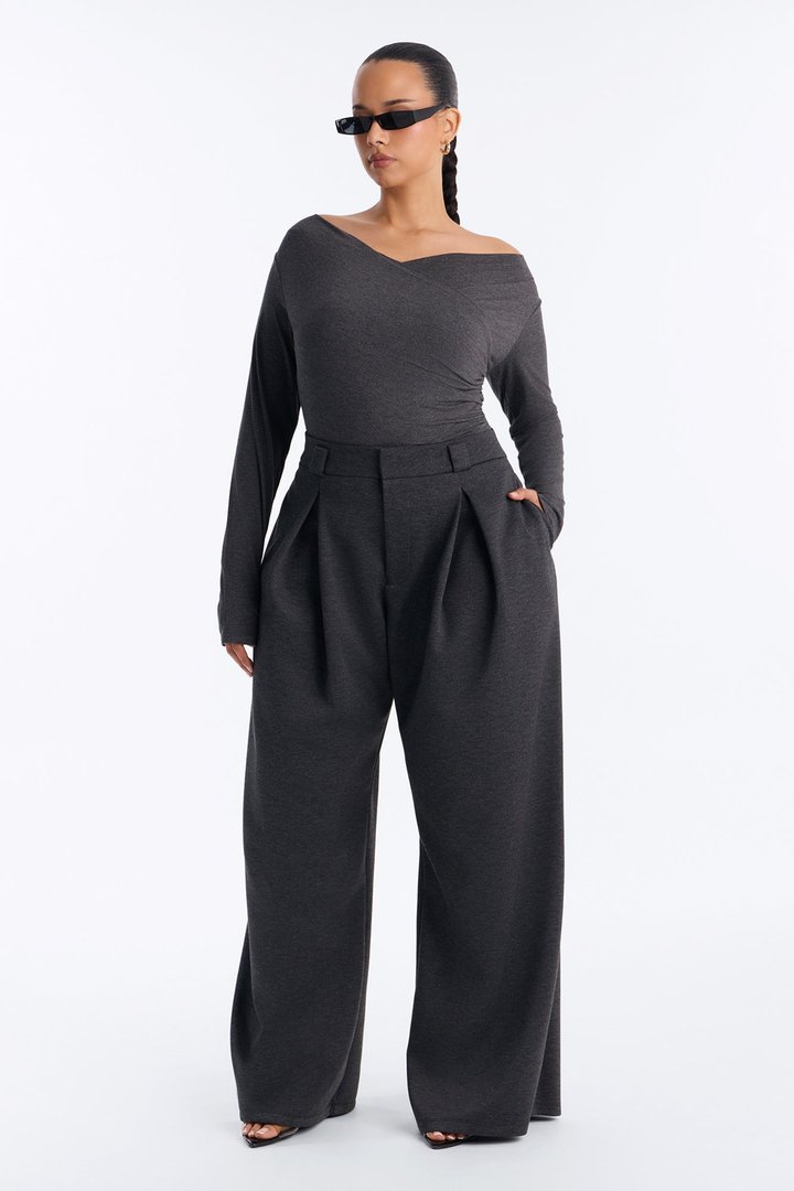 Effortless As Always Wide Leg Pant Set - Charcoal