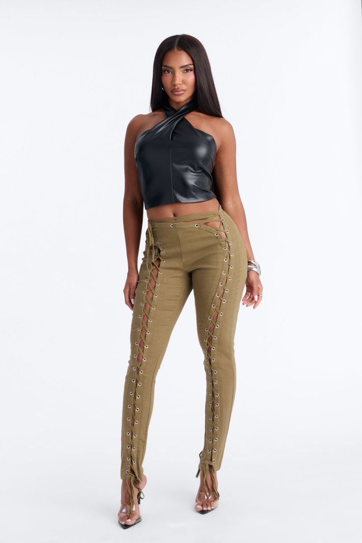 Mission Accomplished Lace Up Skinny Pant - Military Green