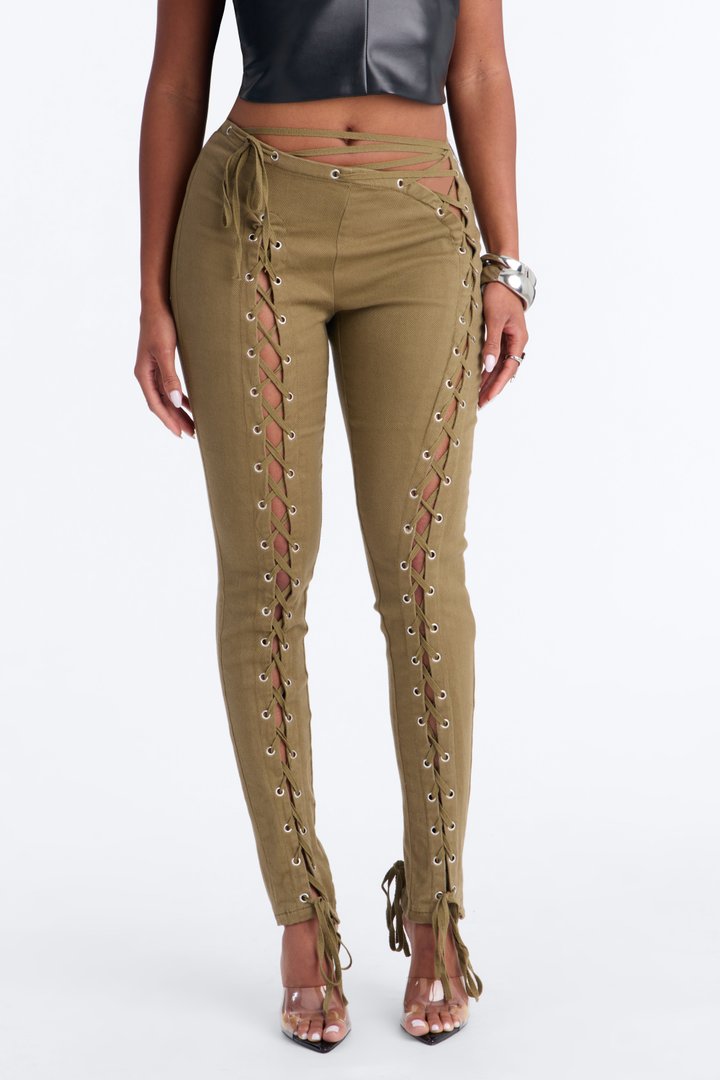 Mission Accomplished Lace Up Skinny Pant - Military Green