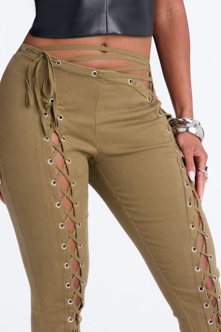 Mission Accomplished Lace Up Skinny Pant - Military Green