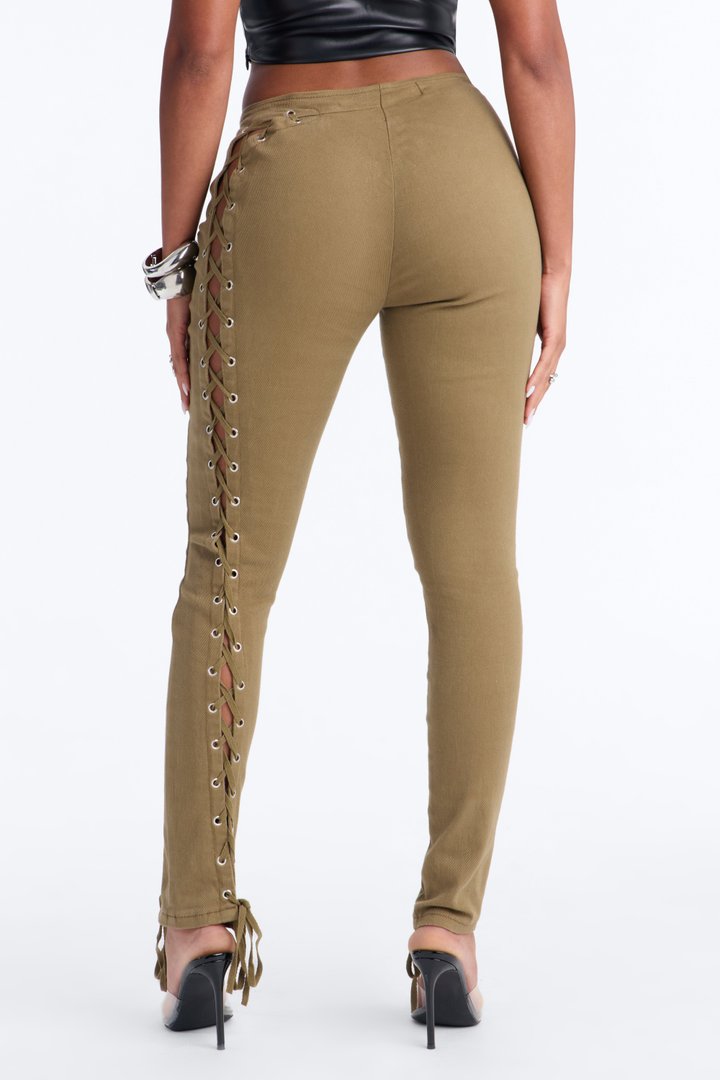 Mission Accomplished Lace Up Skinny Pant - Military Green