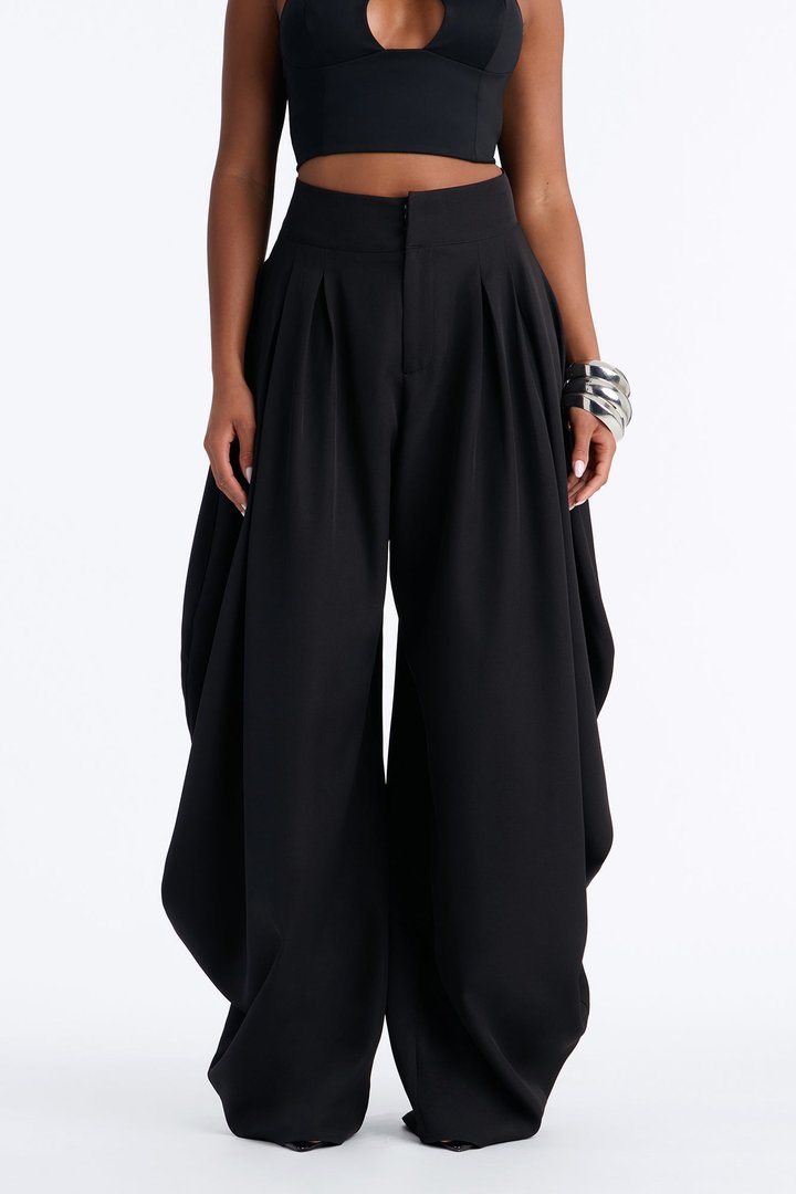 Naomi Exaggerated Barrel Leg Trouser - Black