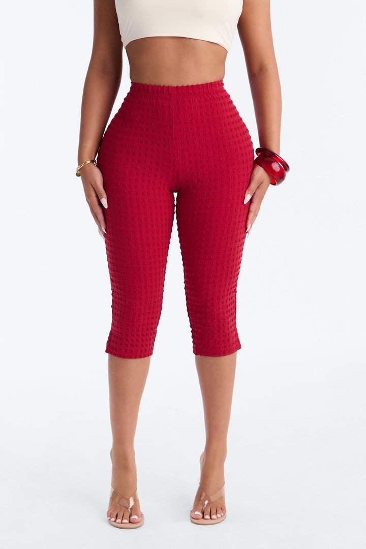 Milena Textured Pedal Pusher Leggings - Red