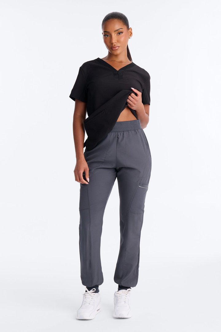 Pro Care Reflective Piping Jogger Uniform Scrub Bottoms - Charcoal