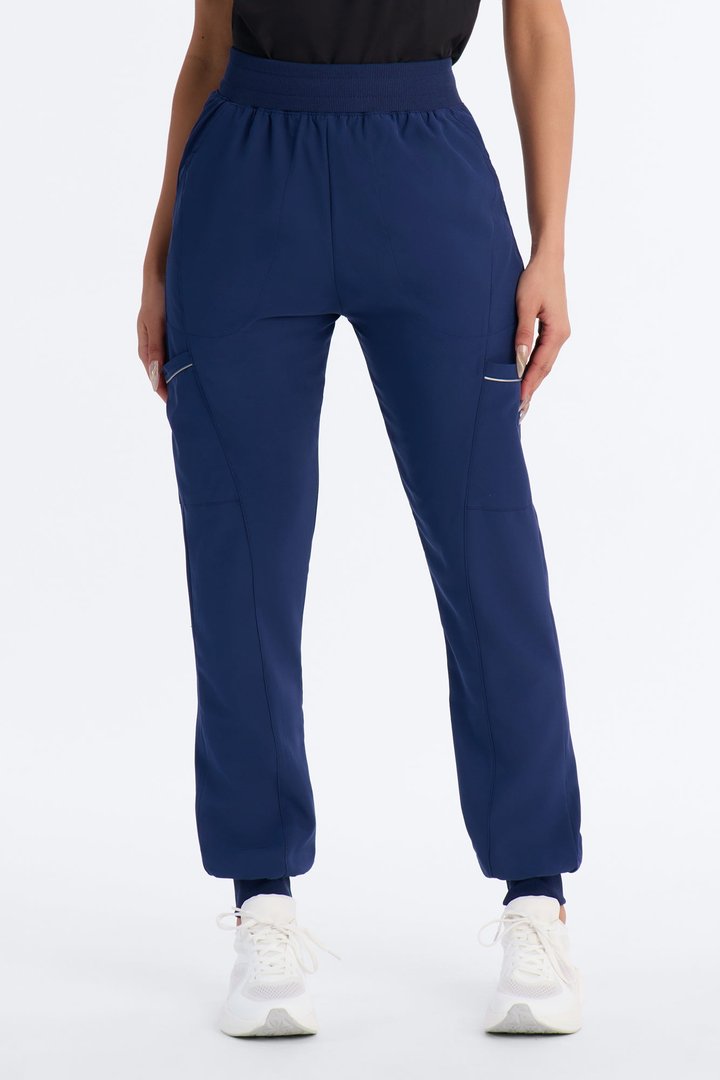 Pro Care Reflective Piping Jogger Uniform Scrub Bottoms - Navy