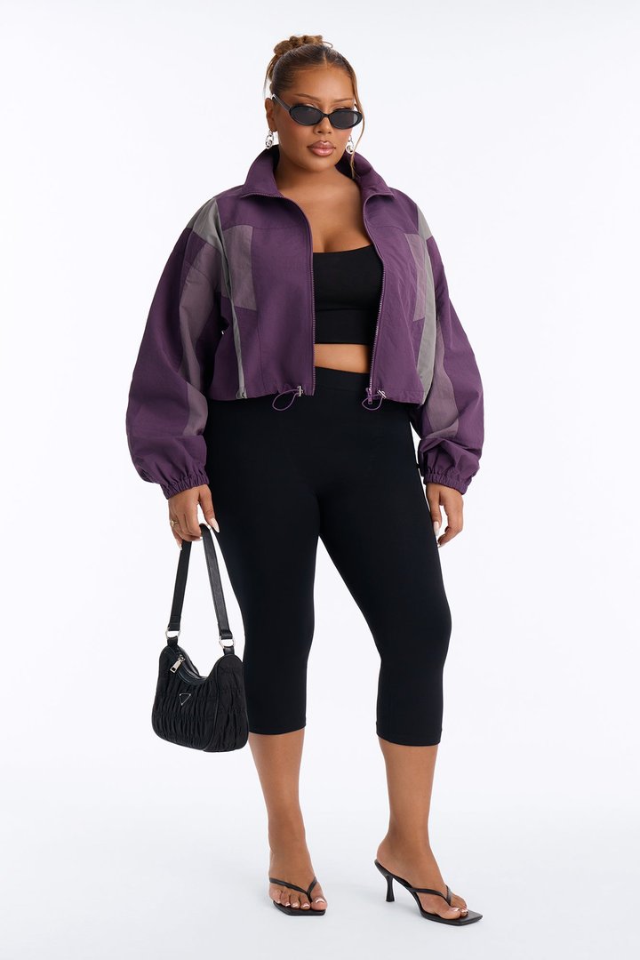Feeling Fresh Nylon Blend Mock Neck Colorblock Windbreaker - Purple/combo
