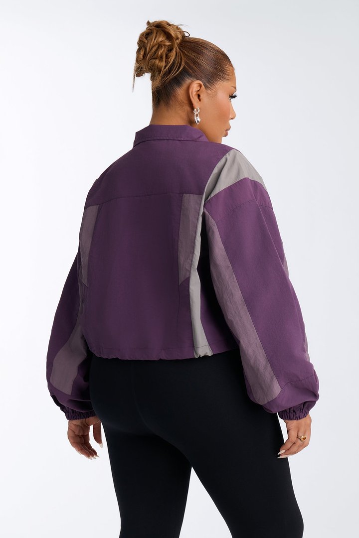 Feeling Fresh Nylon Blend Mock Neck Colorblock Windbreaker - Purple/combo