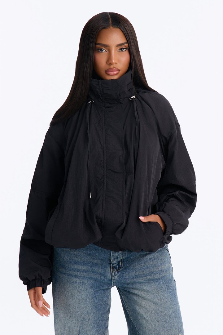 On The Move Funnel Neck Windbreaker Jacket - Black