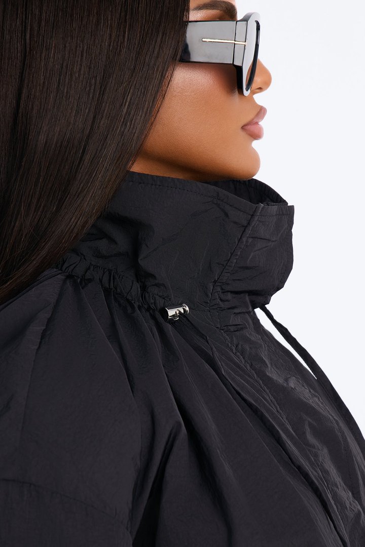 On The Move Funnel Neck Windbreaker Jacket - Black