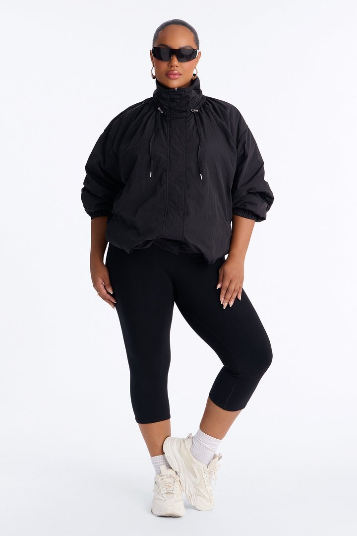 On The Move Funnel Neck Windbreaker Jacket - Black