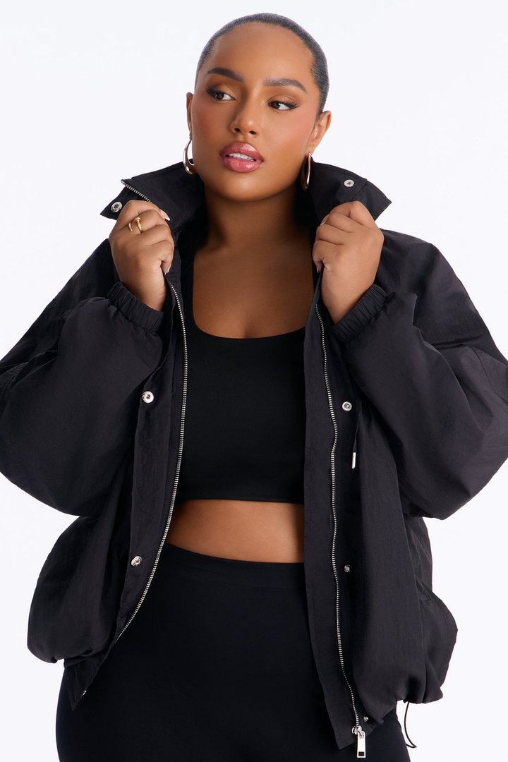 On The Move Funnel Neck Windbreaker Jacket - Black