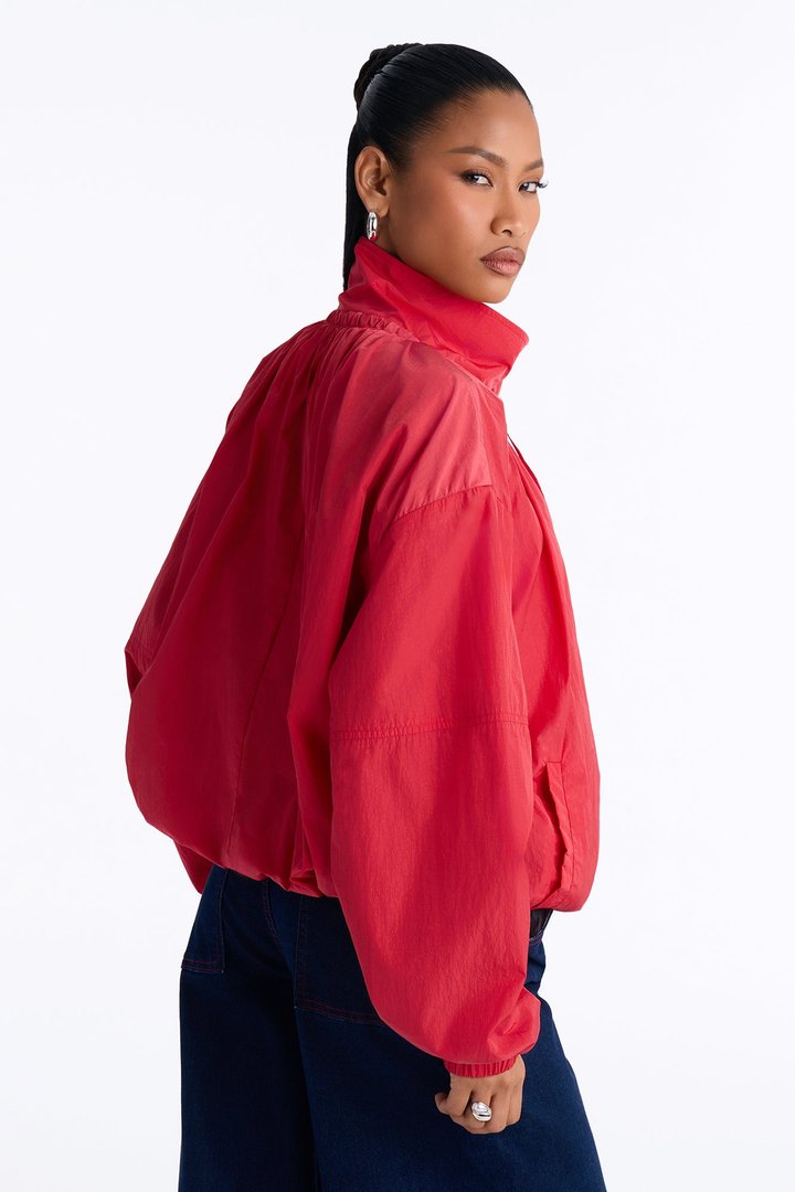 On The Move Funnel Neck Windbreaker Jacket - Red