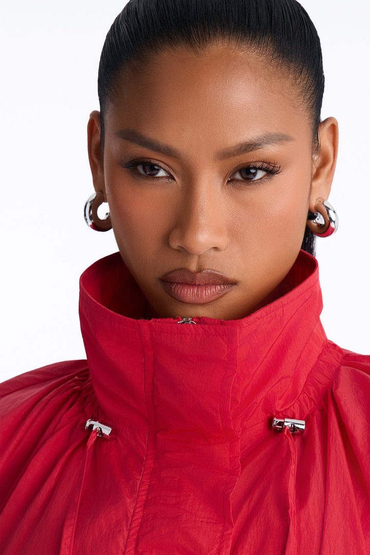 On The Move Funnel Neck Windbreaker Jacket - Red