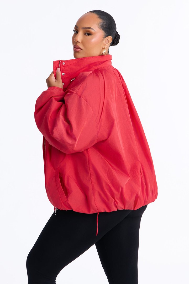 On The Move Funnel Neck Windbreaker Jacket - Red