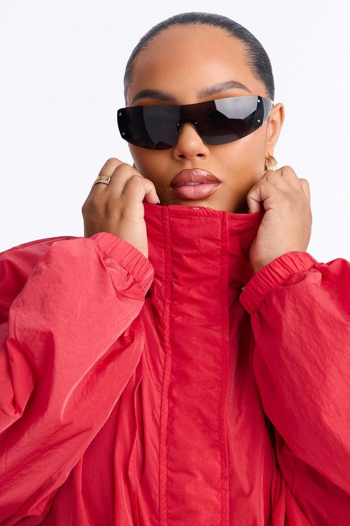 On The Move Funnel Neck Windbreaker Jacket - Red