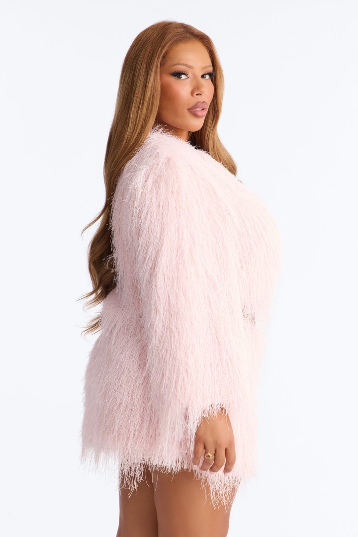 Cotton Candy Crush Faux Fringe Fur Cropped Coat - Pink