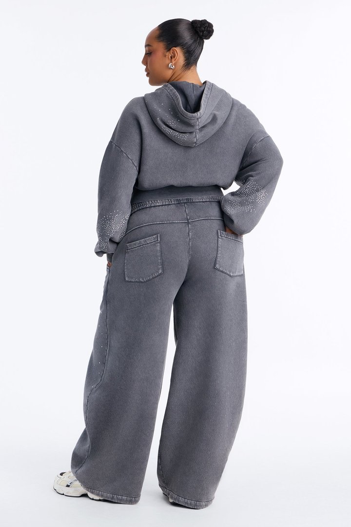 Shine On Rhinestone Fleece Pant Set - Charcoal