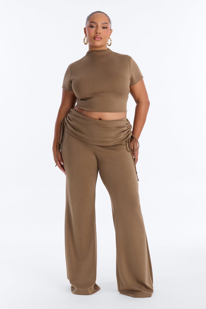 Mindy Mock Neck Pant Set - Khaki