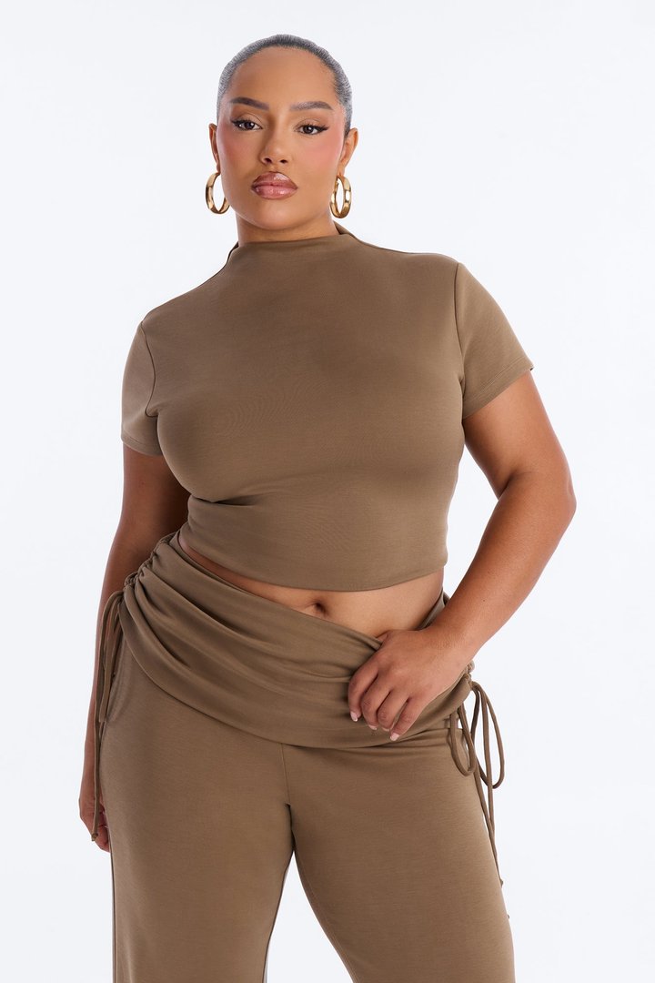 Mindy Mock Neck Pant Set - Khaki