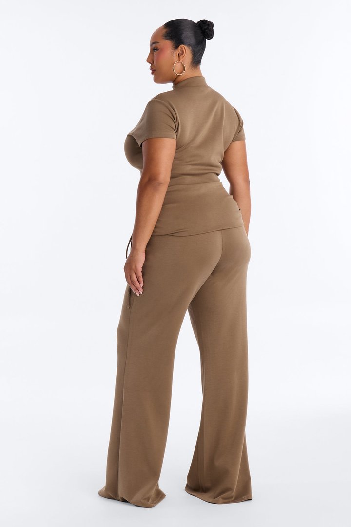 Mindy Mock Neck Pant Set - Khaki