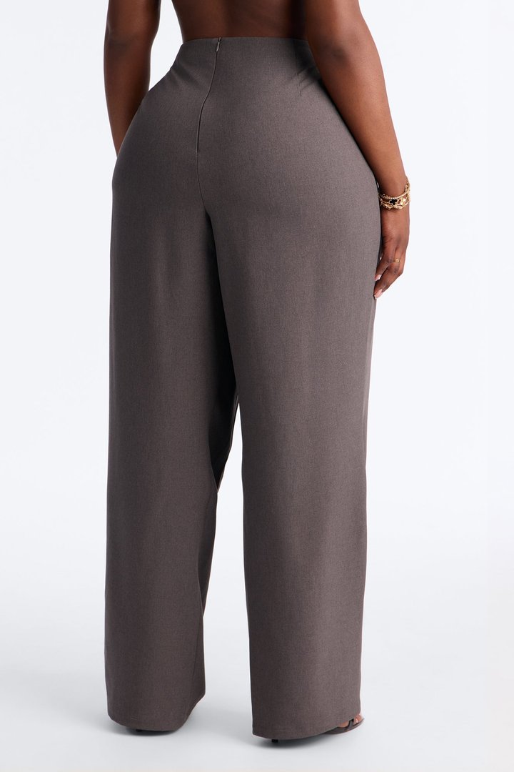 Heathered Edge Crossover Pleated Wide Leg Trouser - Charcoal