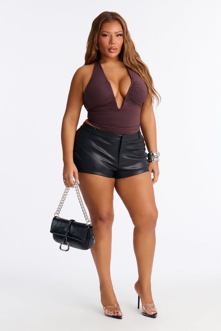 Kim Low Rise Faux Leather Micro Short - Black