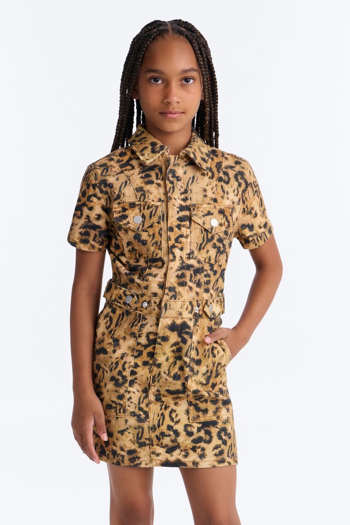 Mini Mabel Leopard Denim Mini Dress - Leopard