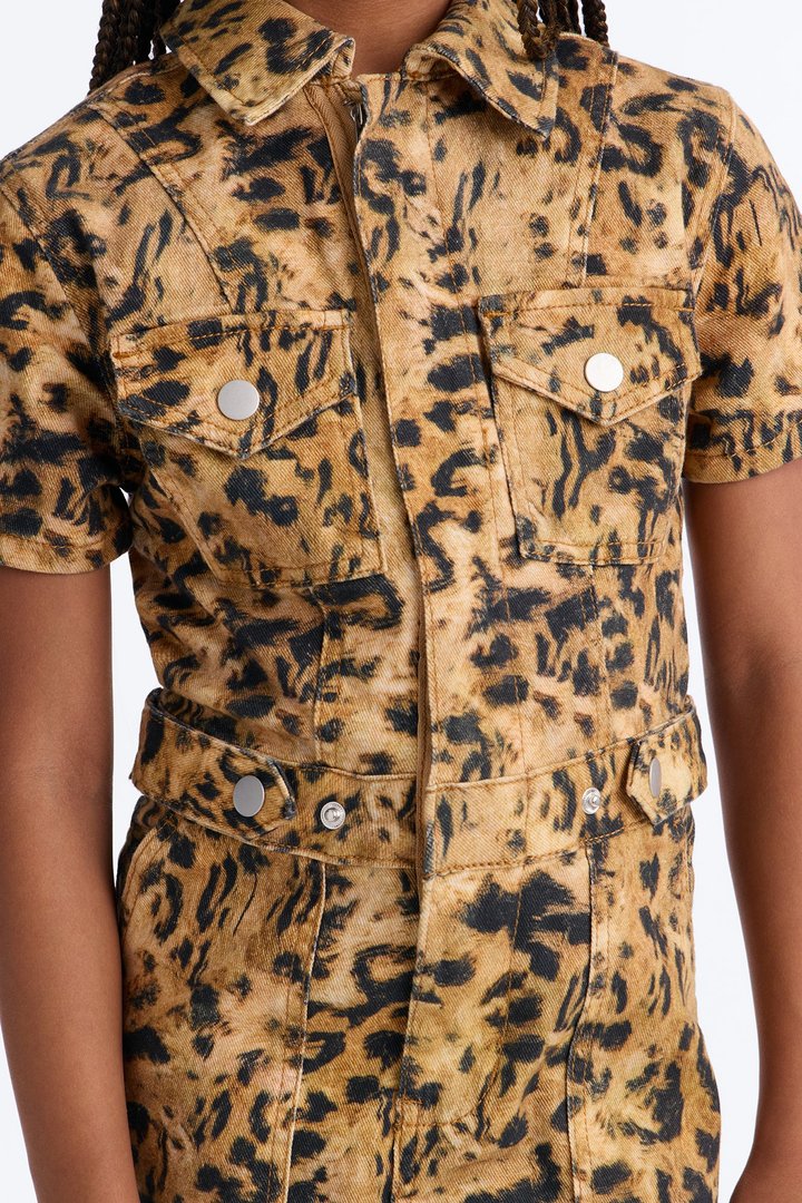 Mini Mabel Leopard Denim Mini Dress - Leopard