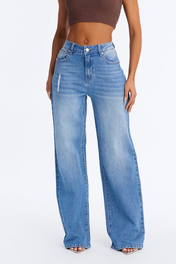 Next Chapter Baggy Wide Leg Jeans - Medium Wash