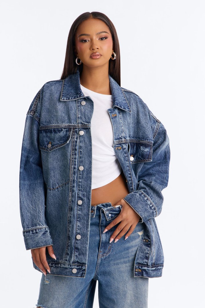 Take Over Premium Boyfriend Fit Denim Trucker Jacket - Medium Wash