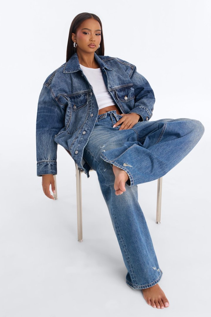 Take Over Premium Boyfriend Fit Denim Trucker Jacket - Medium Wash