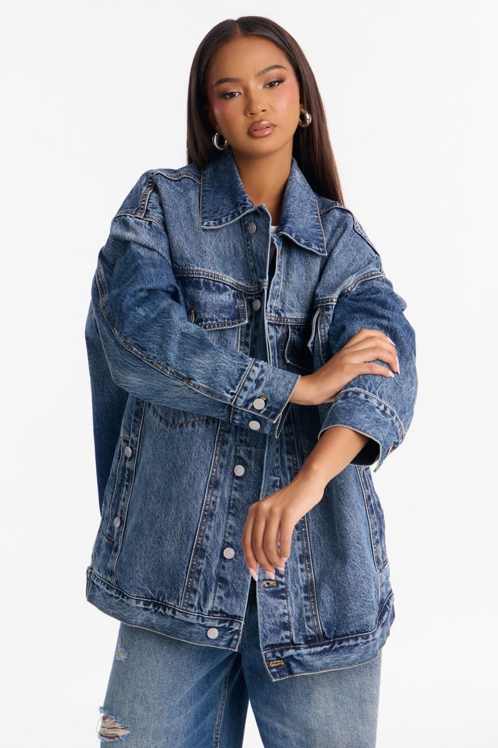 Take Over Premium Boyfriend Fit Denim Trucker Jacket - Medium Wash