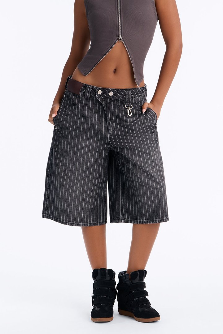 Drop A Dime Striped Denim Jorts - Black/combo