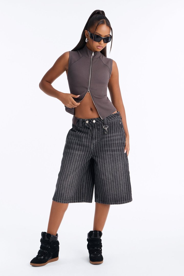 Drop A Dime Striped Denim Jorts - Black/combo