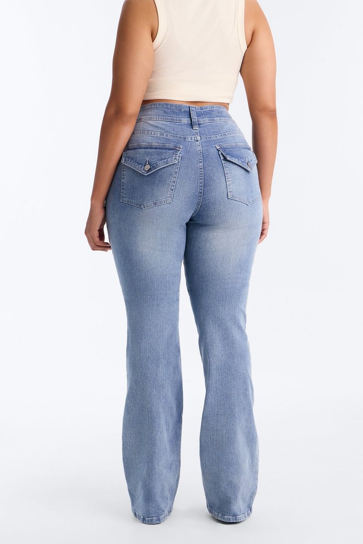 Tall Might Go Double Button Stretch Bootcut Jeans - Medium Wash