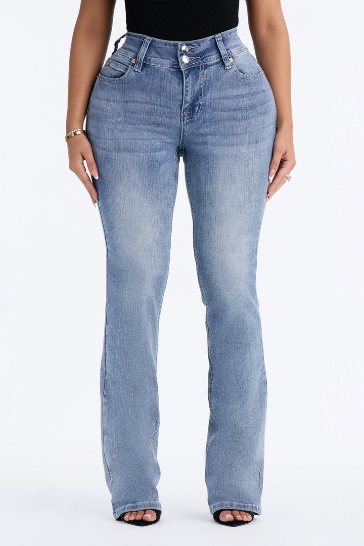 Tall Might Go Double Button Stretch Bootcut Jeans - Medium Wash