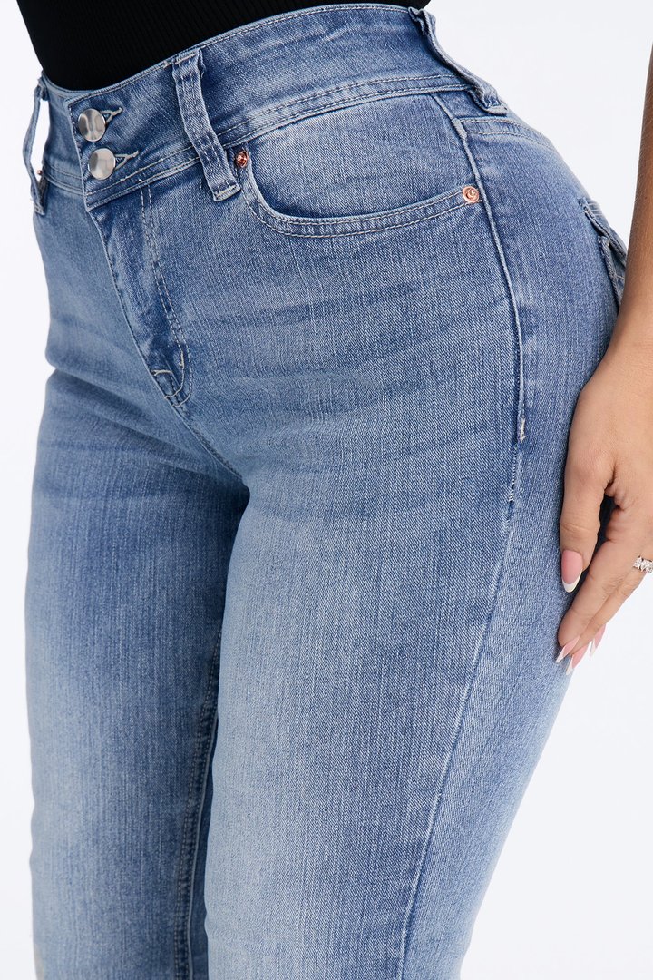 Tall Might Go Double Button Stretch Bootcut Jeans - Medium Wash